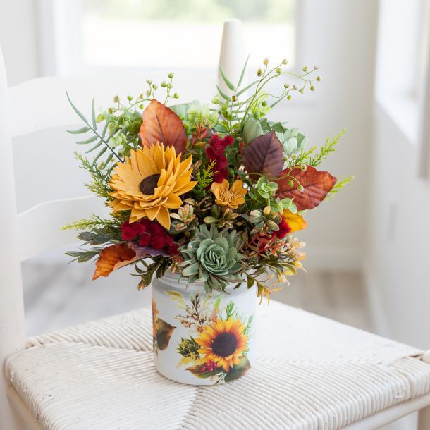Sola Wood Florals in a sunflower contianer