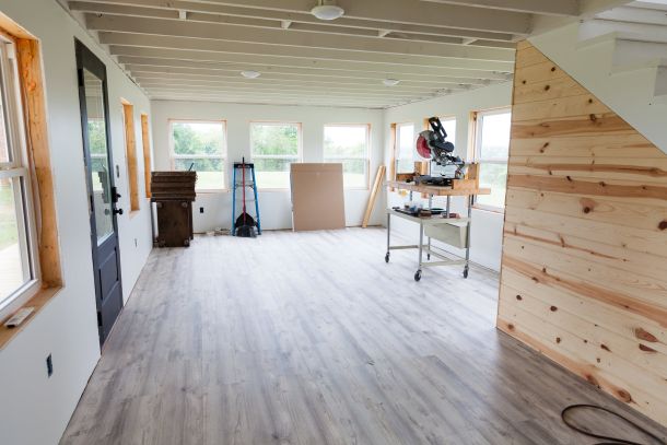 Downstairs floors and accent wall
